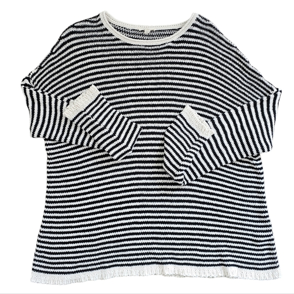 ππ» Eileen Fisher Knit Sweater Oversized Black & White Sz L - Picture 3 of 10